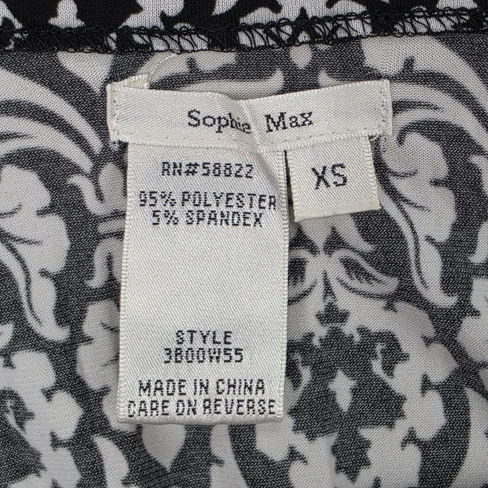 Sophie Max Black White Damask Empire Waist‎ Dress Orange Border XS